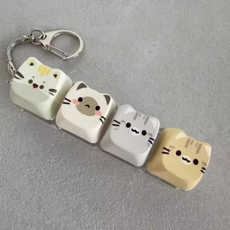 Finger-Tip Pressing Button Cat Fidget Clicker Keychain 4-Key Kawaii Cat Mechanical Keyboard Keyring Cute Cat Creative