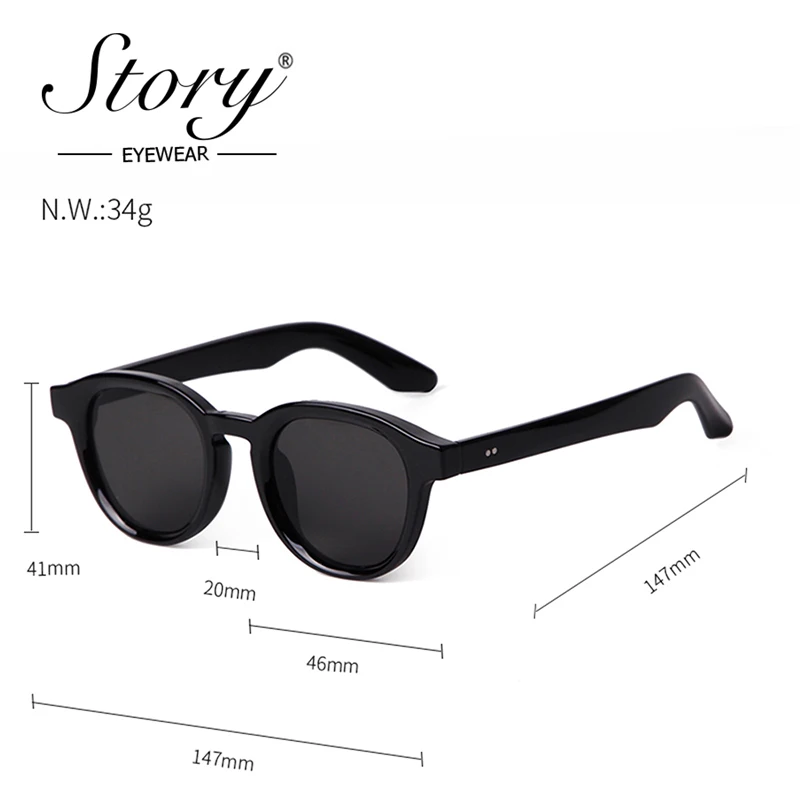 STORY Fashion Blue Round Sunglasses Women Luxury Brand Designer Trend Vintage Rivet Oversize Men Sun Glasses Gafas De Sol S77328