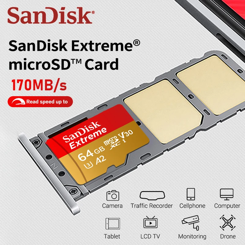 بطاقة ذاكرة أصلية من SanDisk Extreme V30 4K بطاقة كاميرا فيديو 32 جيجابايت 64 جيجابايت 128 جيجابايت 256 جيجابايت A2 C10 U3 بطاقة فلاش Microsd TF