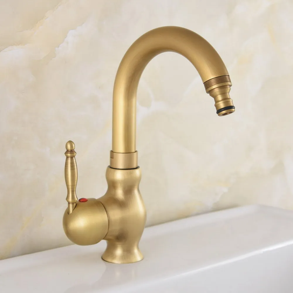 Antique Brass Deck Mounted Single Handle Kitchen Bathroom Vessel Basin Sink Faucet Swivel Spout Mixer Water Tap anf720