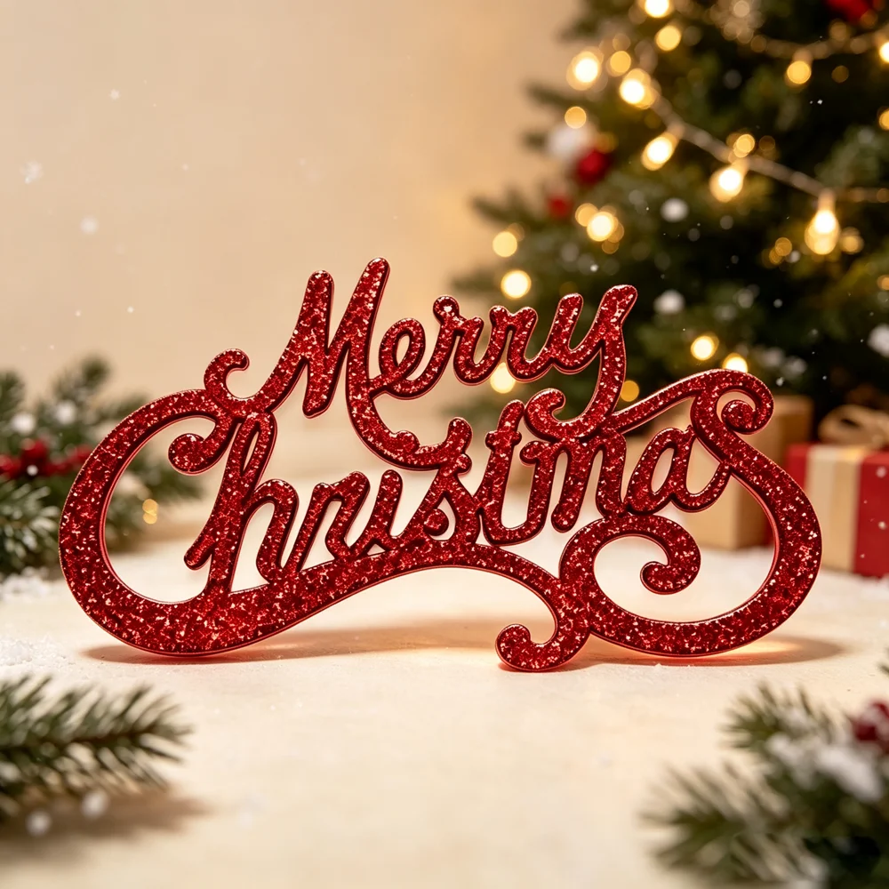 1/3Pcs Red Glitter Merry Christmas Letter Hanging Ornament Xmas Tree Decor for Holiday Home Party Window Christmas Decoration