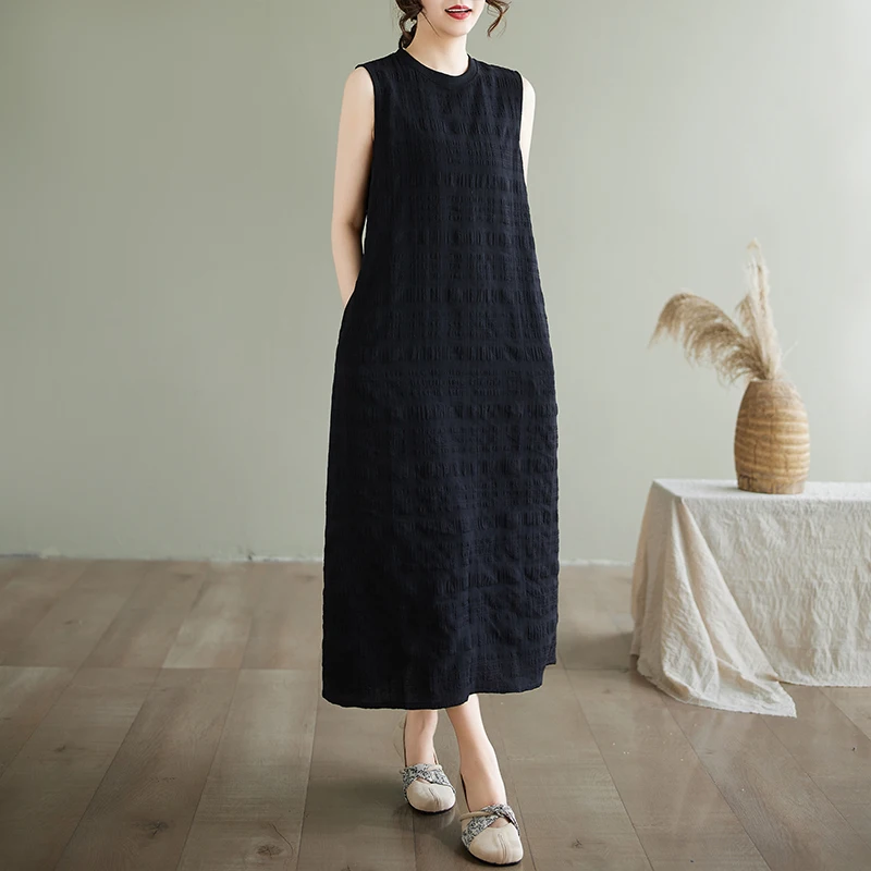 NYFS 2025 فستان نسائي صيفي جديد Vestidos رداء Ete فام Elbise فضفاض س الرقبة سترة دون أكمام فساتين طويلة