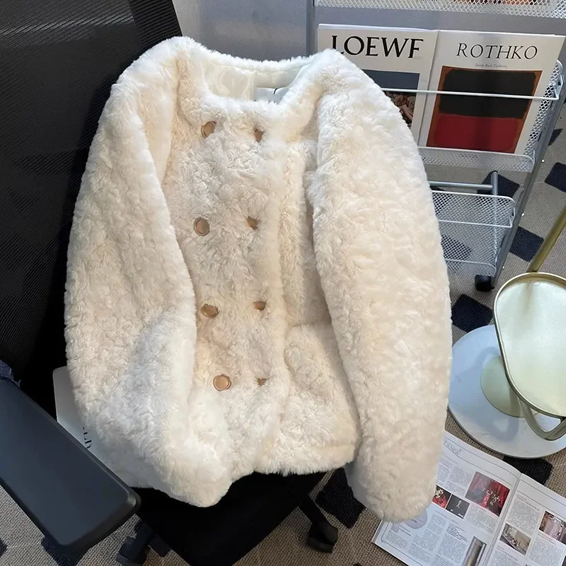 

Female 2024 Autumn and Winter New Small Golden Button Coat Imitation Lamb Wool Short Fur Coat for Women Jacket