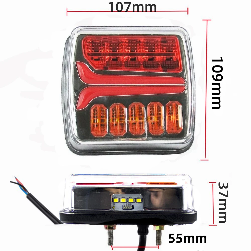 2 sztuki 12V 24V 4 cale LED kwadratowe tylne światło rejestracyjne płynący sygnał skrętu migacz światła stopu hamowania ciężarówka przyczepa ciągnik RV