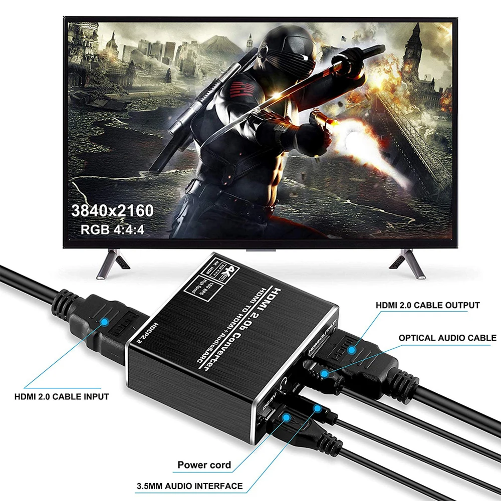 Extractor de audio HDMI 4K 60Hz HDMI 2,0 Extractor de audio divisor de arco 5,1 canales HDMI a toslink convertidor de audio para PS5 Xbox series X