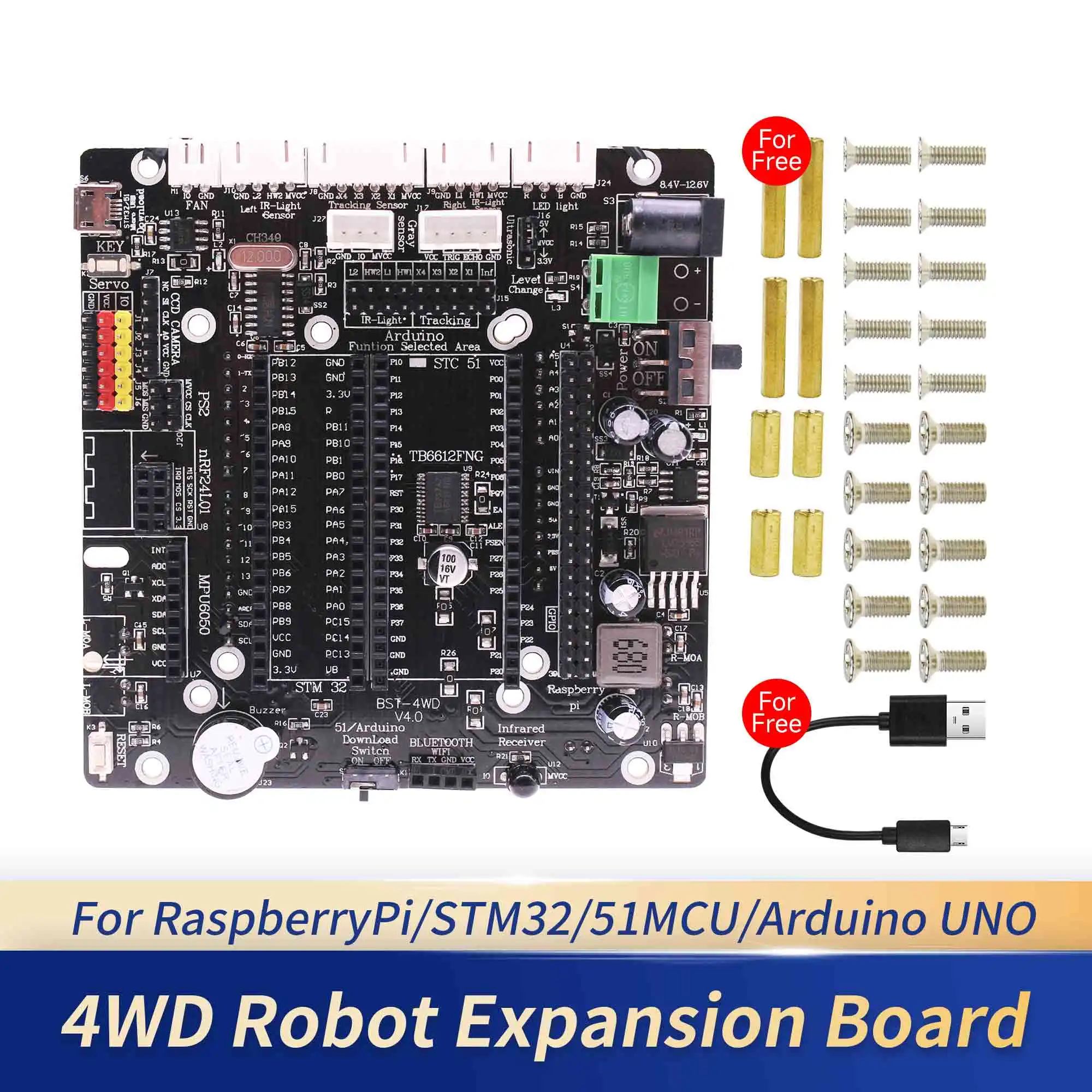 4WD Expansion Board Development Module for Arduino Raspberry Pi Robot Car DIY Electronics Projects with 15CM Micro USB Cable