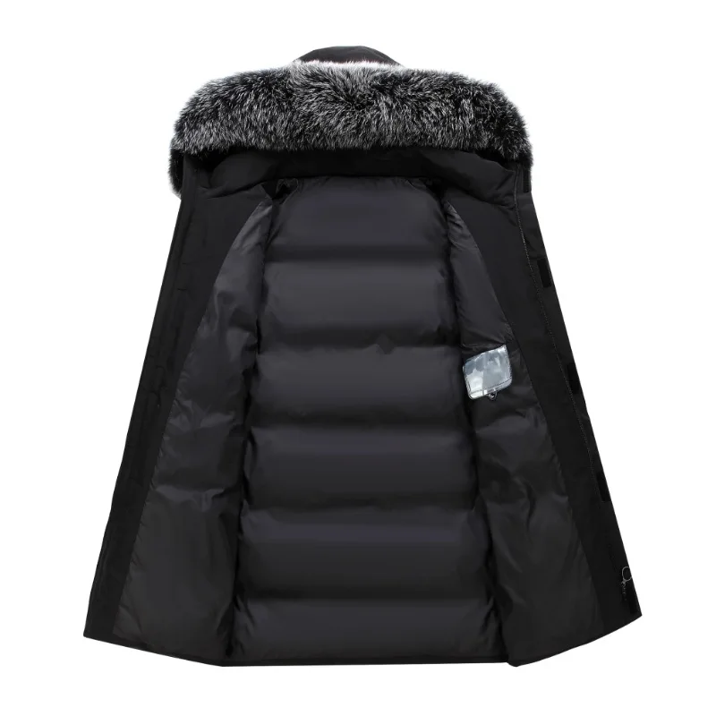 Men's Winter Premium White Duck Down Jacket - Windproof Thermal Insulated Parka with Hood, Multi-Pockets & All-Season Warmth