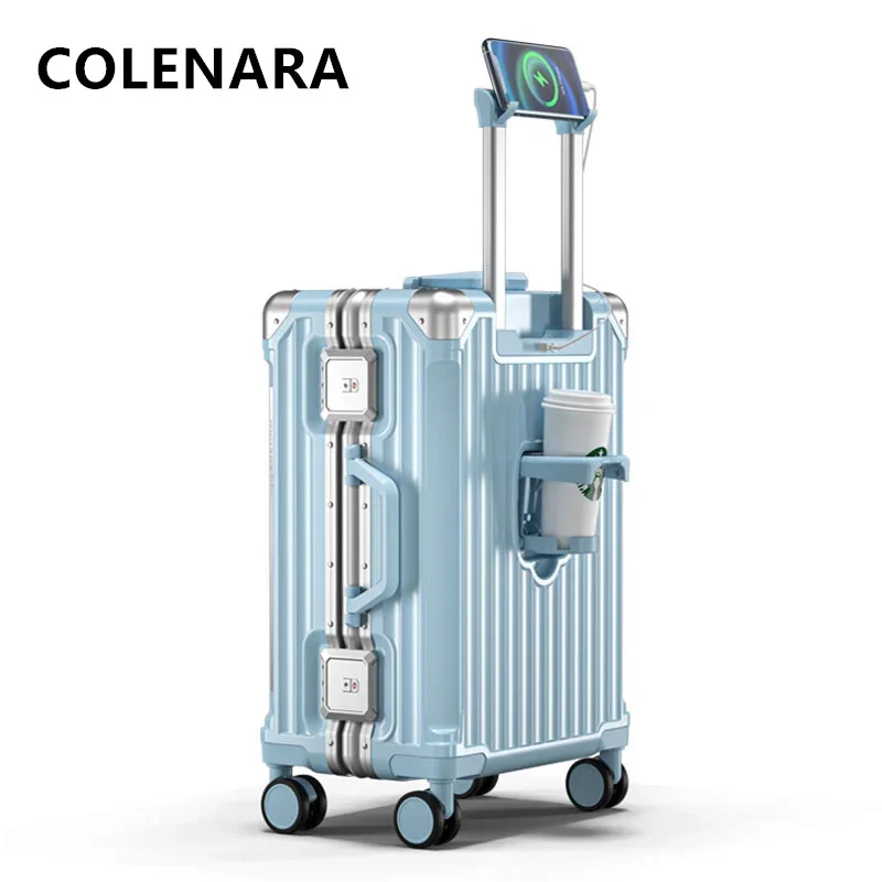 COLENARA Large Capacity Luggage Aluminum Frame Boarding Box Multifunctional Trolley Case USB Charging 20“22”24\