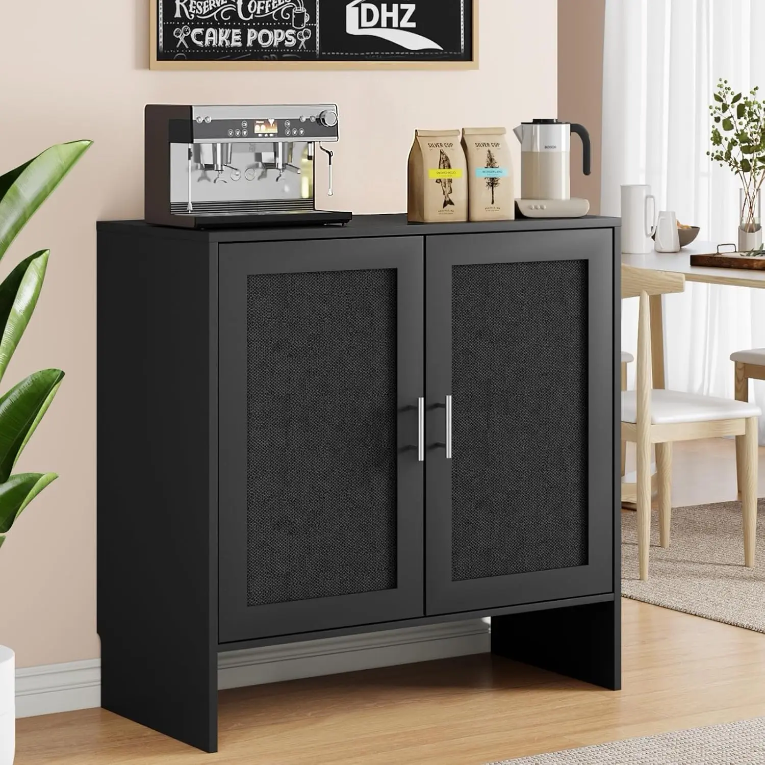 

Buffet Cabinet With Storage, Farmhouse Sideboard With Black Rattan Doors & Adjustable Shelf, 31.5" Narrow Coffee, Customized