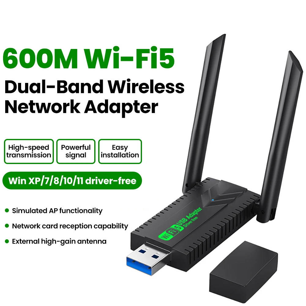 

600 Мбит/с Wi-Fi USB-адаптер двухдиапазонный 2,4G/5G Wi-Fi ключ приемник передатчик USB3.0 высокоскоростной драйвер беспроводной сетевой карты бесплатно