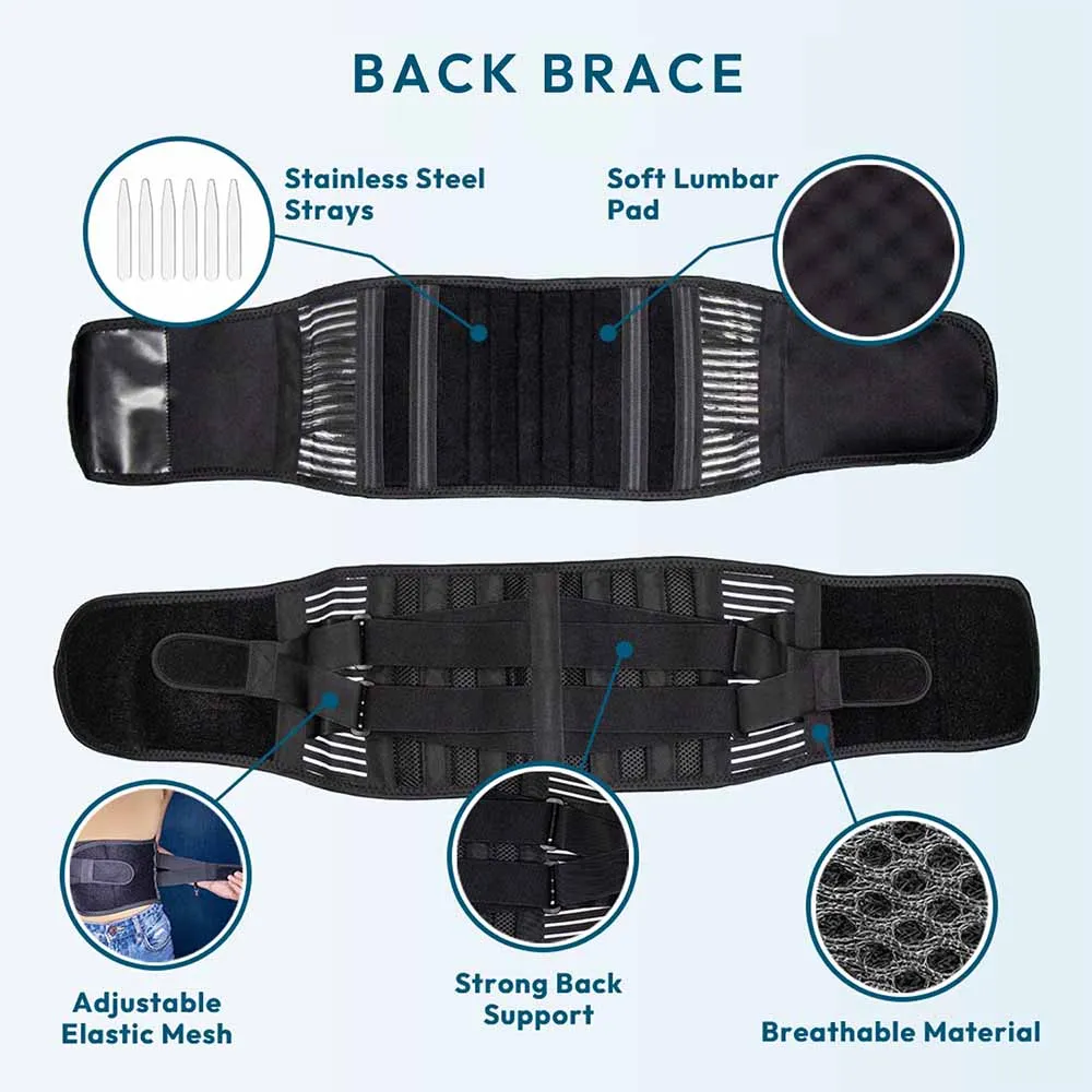 Elstiac Lumbar Back Belt Waist Support Trainer Adjustable Lumbar Pad with 6 Stays Abdominal Binder Fitness Gym Belts Women Men