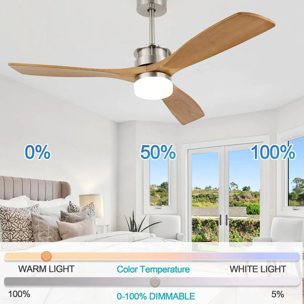 Ventilador de teto externo de 52 '' com luzes, ventilador de teto de madeira com luz e controle remoto para pátios cobertos, quarto, sala de estar