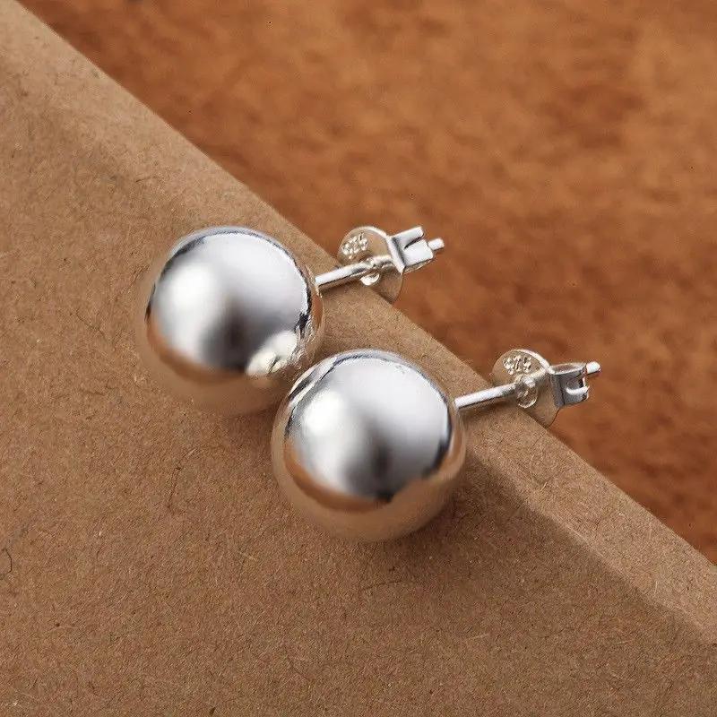 925 Sterling Silver Classic 8MM 10MM Beads Studs Earrings For Women Fashion Christmas Gifts Street All-Match Party Jewelry