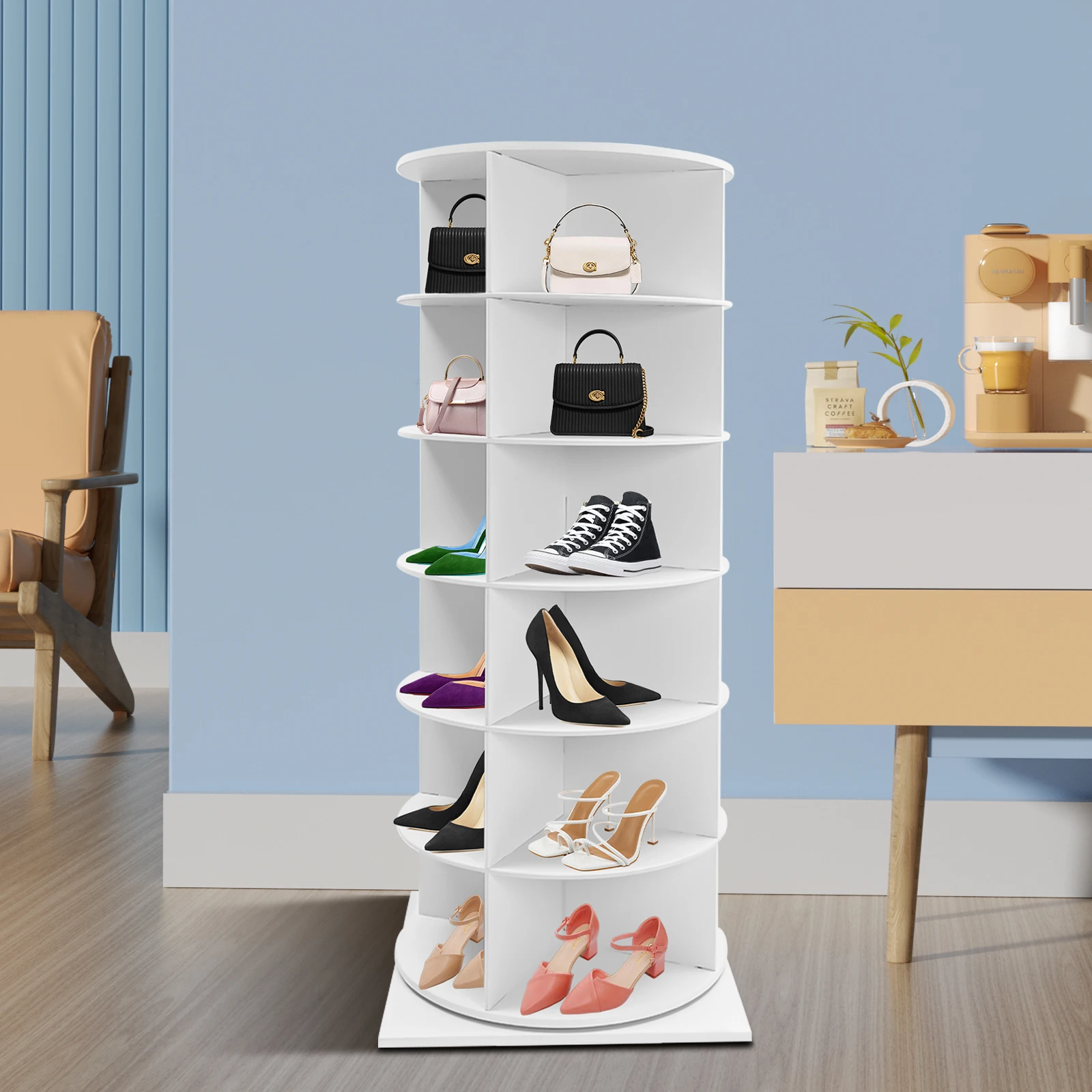 

White Rotating Shoe Rack, 6-Tier Freestanding Shoe Rack, Multifunctional Shoe Storage Shelf Cabinet for Storing Shoe, Bag, Hat
