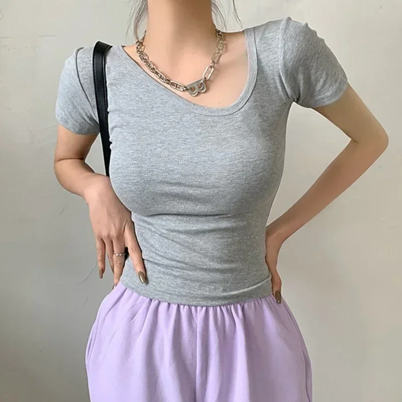 

2025 Fashion Summer Female Turtleneck Fleece Stretch New Women Slanted Collar Short Sleeve T-shirt Basic Pullover Bottoming Tops