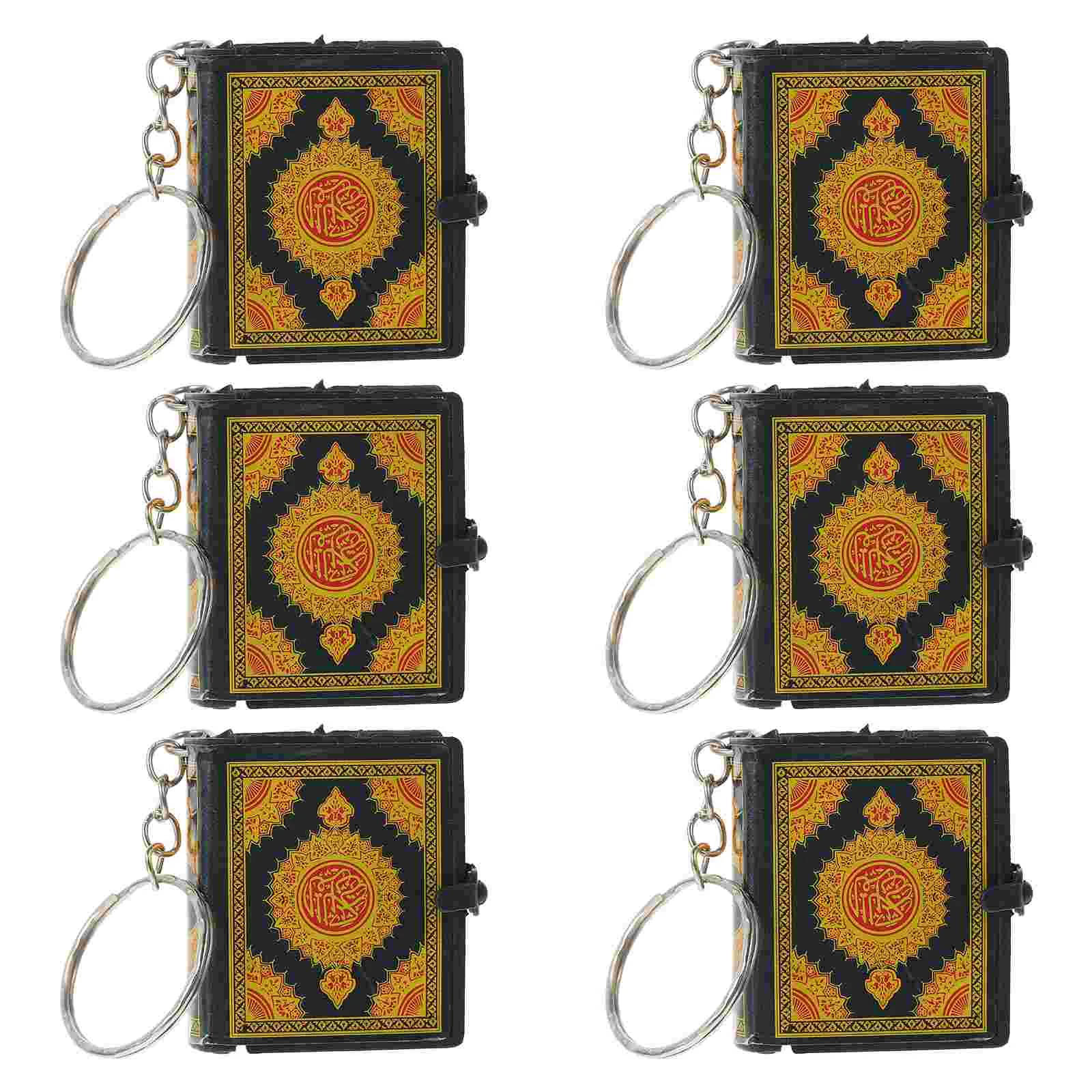 6 Pcs Quran Keychain Muslim Mini Pendant Keyrings Book Ornaments Fashion Islamic Books