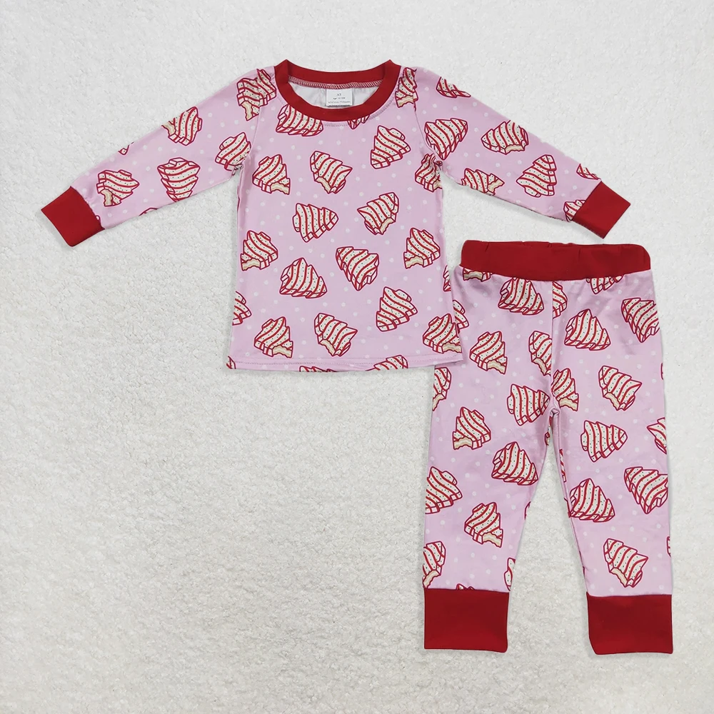 

Baby Girls Christmas Tree Cake Print Pajamas Set Long Sleeve Comfortable Sleepwear Kids Clothing Outfit for Holiday