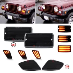 Dynamic Amber LED Front Bumper Side Marker Lights White Parking Light Turn Signal Blinker Lamp For Jeep Wrangler TJ 1997-2006