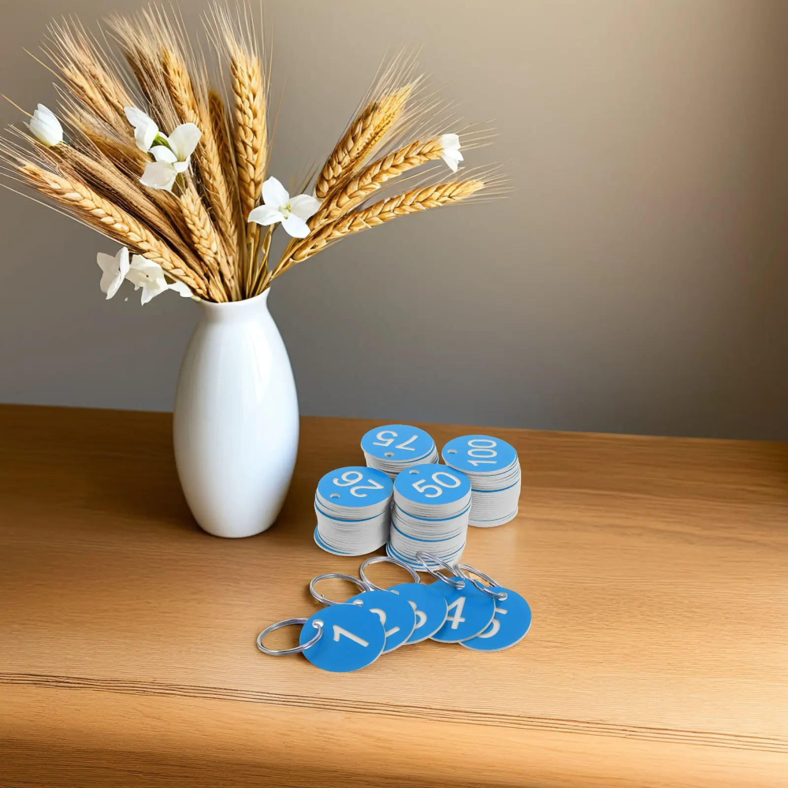30pcs Number Tags Digital Labels Key Rings Round Metal ID Tags for Organizing Keys Luggage Plastic Labels Lightweight