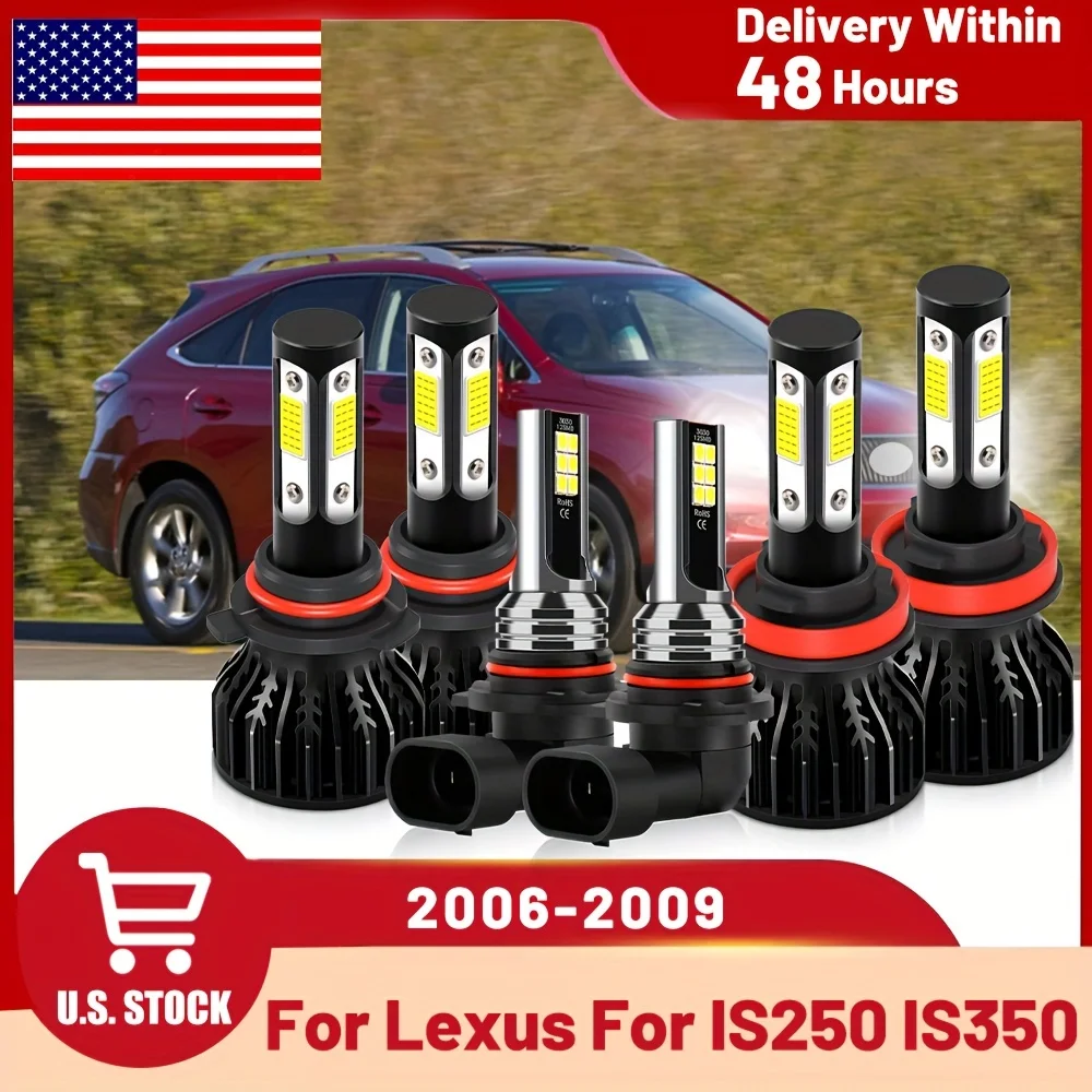 LED Headlight Fog Light Bulbs Combo Fit For Lexus For IS250 IS350 (2006-2009) Four-sided COB Chip 160W 6000K White 28000LM,6PCS