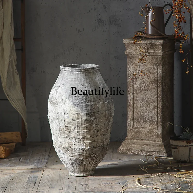 A4567White retro vase, antique Zen floor-to-ceiling large vase, high-end dried flower utensils, homestay ornaments