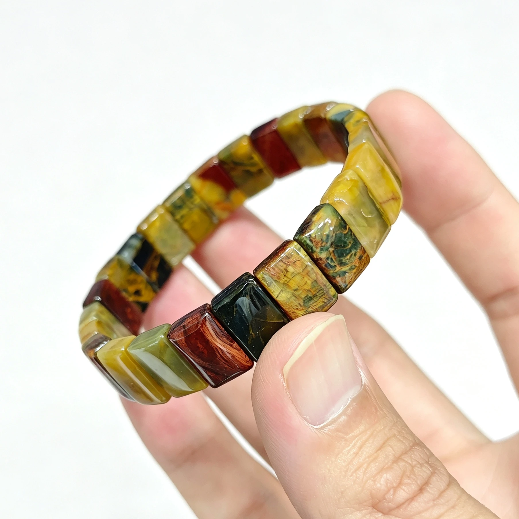 Natural Yellow Pietersite Plate Bracelet Gemstone Rectangle Slab Cuff Tempest Stone Stretch Bracelet Fine Jewelry Present 1 Pc