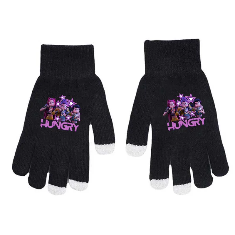 Anime KPop Demon Hunters niños guantes tejidos de cinco dedos impreso moda guantes de pantalla táctil niños al aire libre regalo cálido