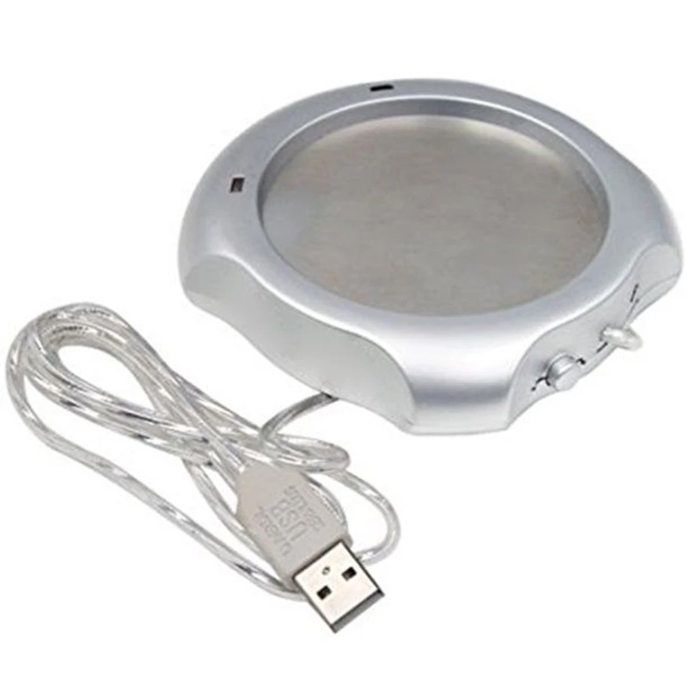 Stylish Silver USB Heating Plate for Coffee Tea and More Enjoy Your Favorite Beverages at the Perfect Temperature