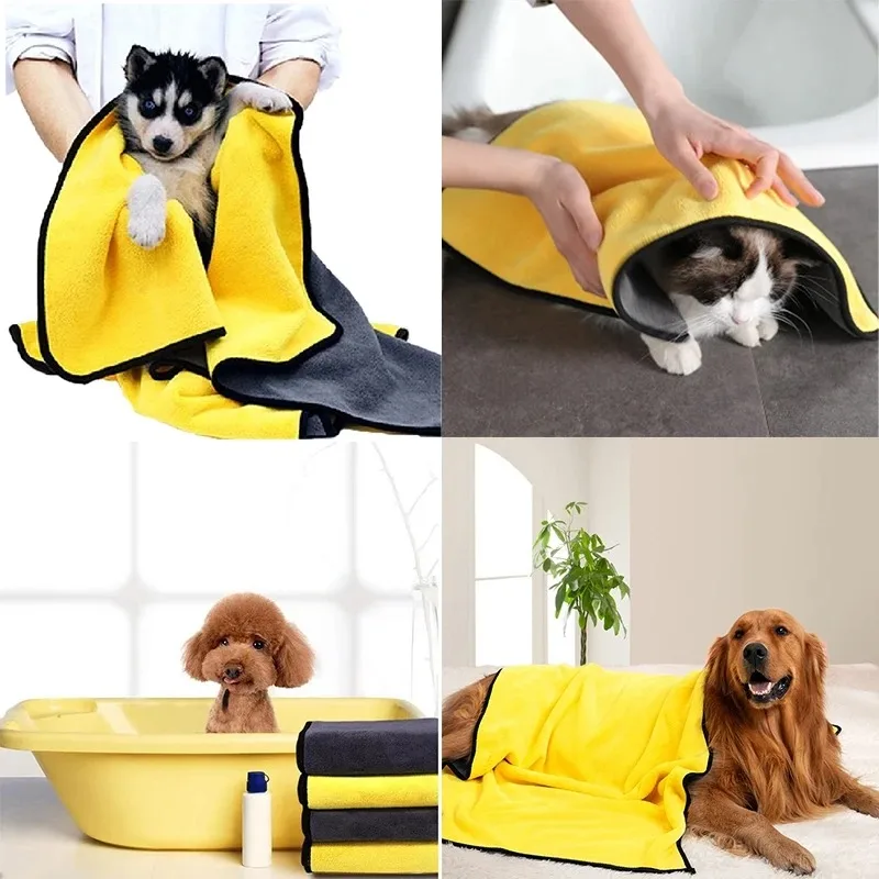 New Pet Dog Absorbent Towel Microfiber Dog Bathing Towel Dog Bathrobes Wiping Cloth Super Soft Absorbent Quick-Dry Towel