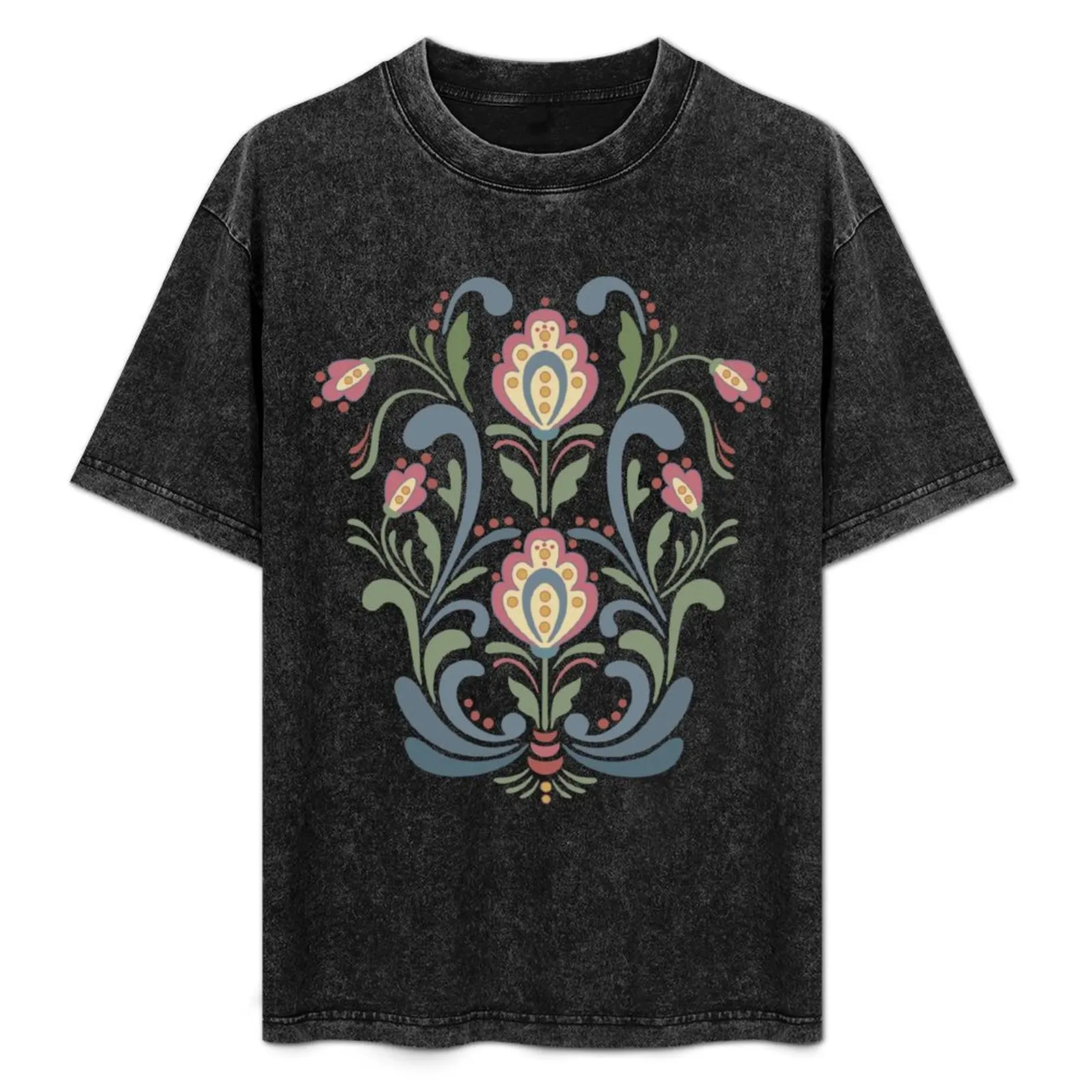 

Rosemaling Flowers T-Shirt Stain Resistant Casual Tee