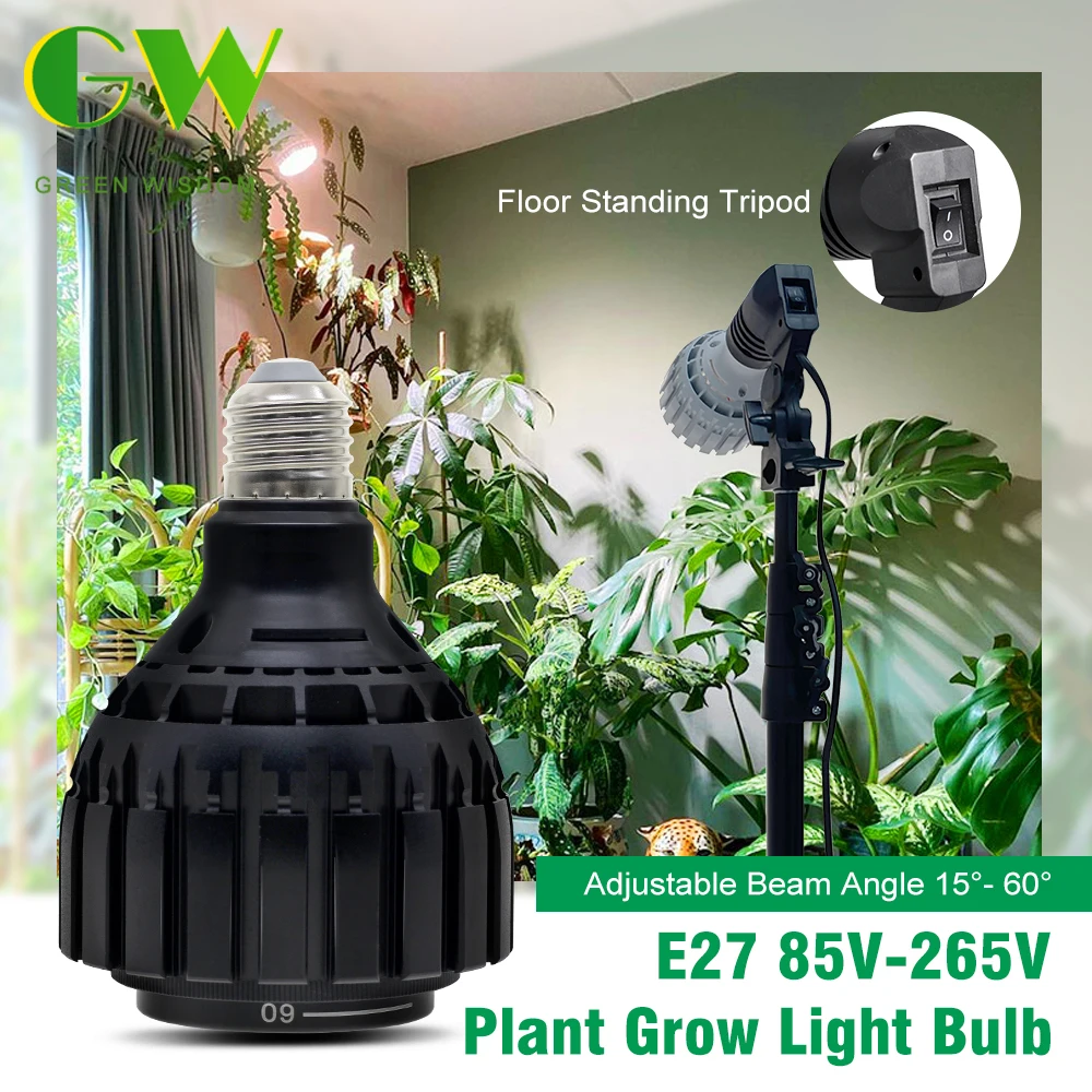 

Напольный штатив полного спектра 12/24 Вт, высокая цветопередача, регулируемый угол луча 15 ° -60 ° E27 85В-265В Лампочка для выращивания растений