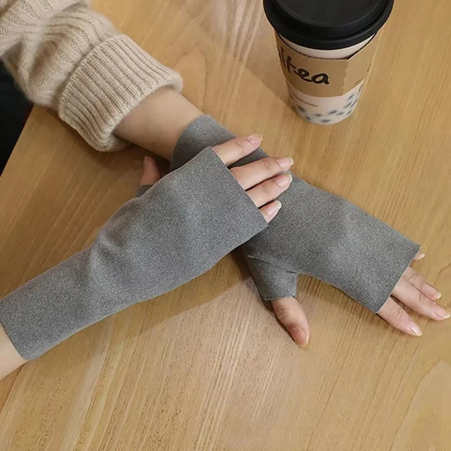 1/2pairs Herbst und Winter Warme Handschuhe frauen Winter Deutsch Samt Halb Finger Plus Samt Open Finger Telefingers handschuhe – Detail 8