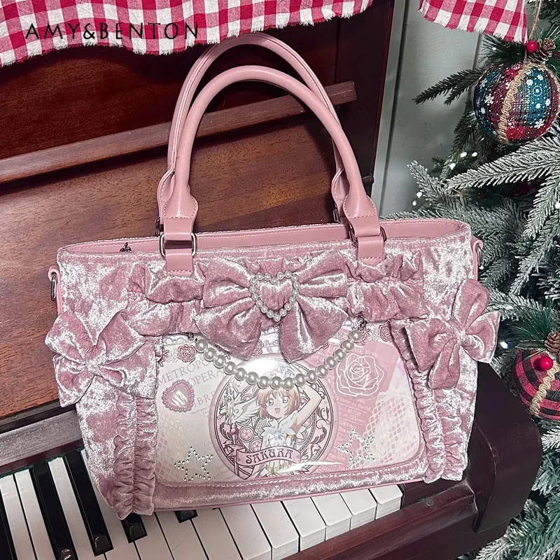 

25COSMine Series Mass-produced Lolita Velvet Princess Handbags Pearl Bow Exquisite Tote Bag Women Sweet Cute Itabag Gorgeous Min