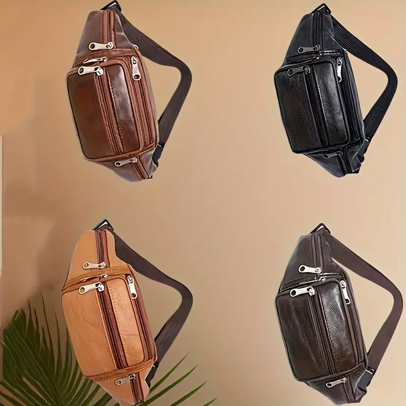2025 New Men's Waist Bag, Shoulder Bag, Chest Bag, Fashion Soft Leather Fashion Sport Cross-Body Bag