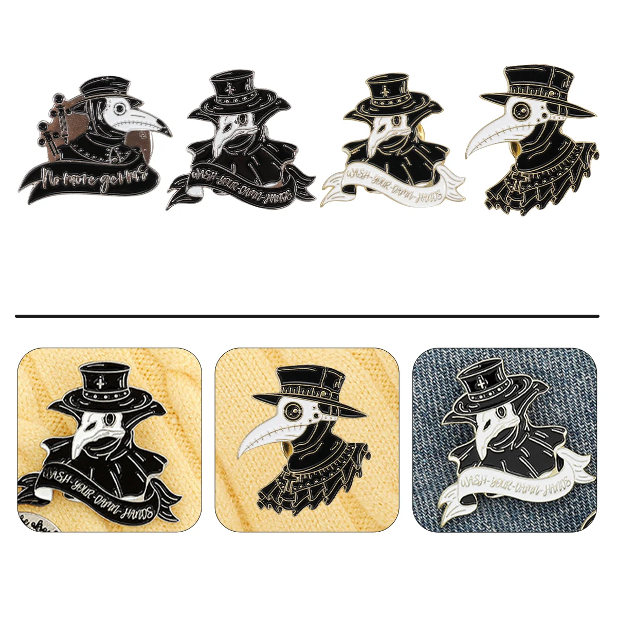 4 pçs corvo broche mini colar roupas roupas engraçadas ornamento traje adorno acessórios pretos