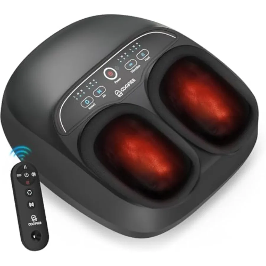 Shiatsu Foot Massager with Heat Kneading Vibration Compression for Plantar Fasciitis Neuropathy Black Home Office Use Size 13 H