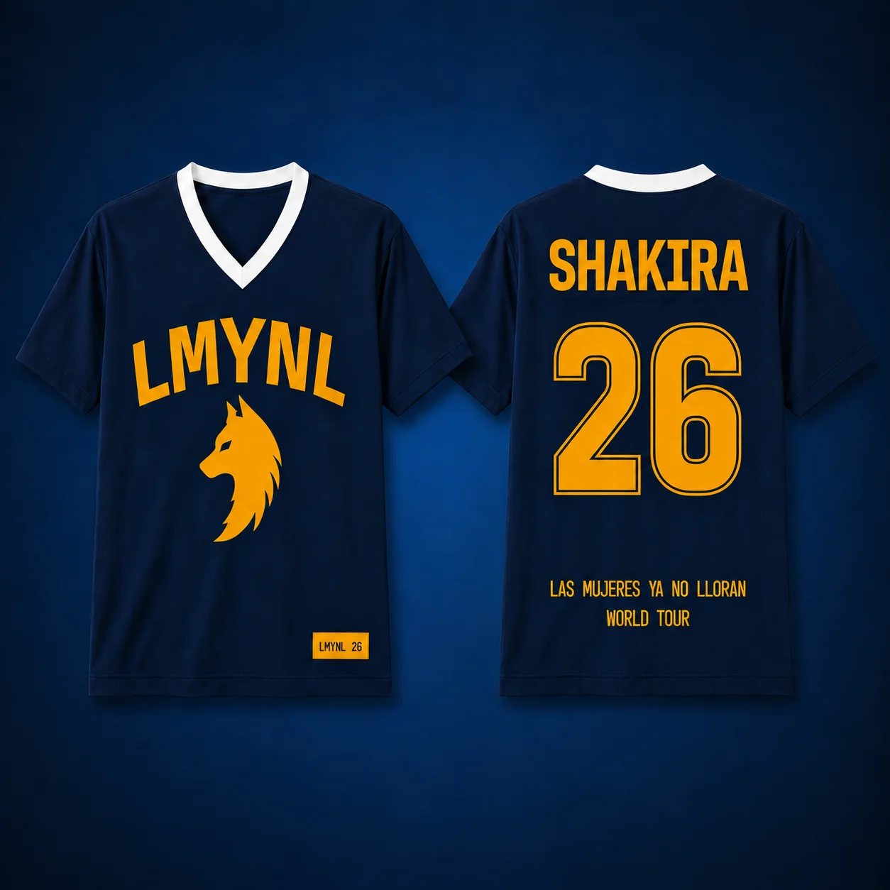 Shakira LMYNL Las Mujeres Ya No Lloran World Tour Baseball-Trikot, hellblau, V-Ausschnitt, Wolf, Nummer 26, Konzert-Merchandise, Unisex, Geschenk für Fans. – Detail 3