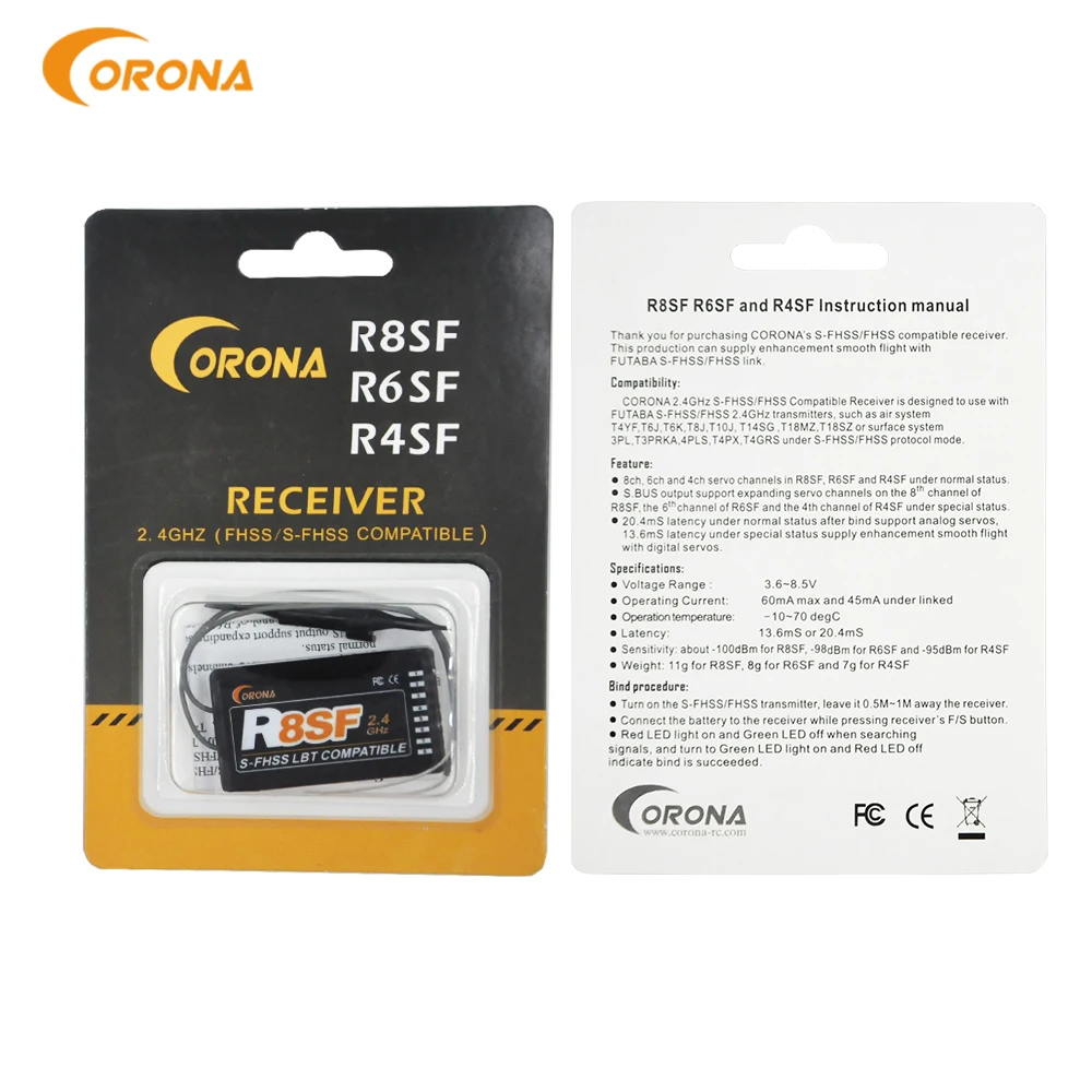 Corona R8SF 2.4GHz 8 Channel Receiver Compatible FUTABA SFHSS T8J T10J 14SG