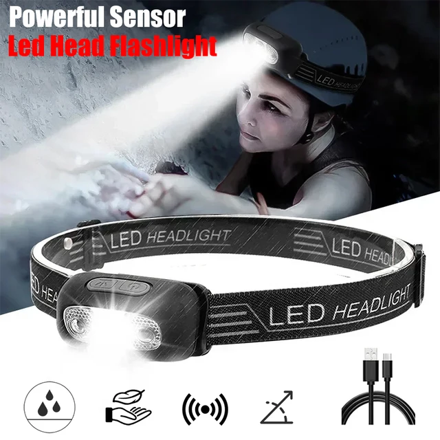 Potężny czujnik Regulowana latarka czołowa LED Latarka czołowa USB z możliwością ładowania COB Mini Camping Wędkarstwo na świeżym powietrzu Latarka czołowa awaryjna