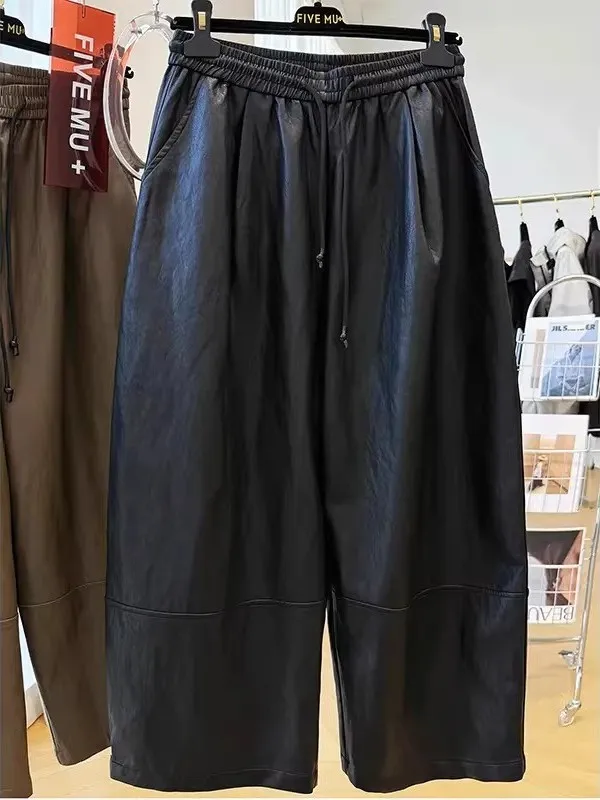 

Мужские повседневные брюки из искусственной кожи очень большого размера, прямого кроя, свободные, винтажные, осенне-зимние, для пар