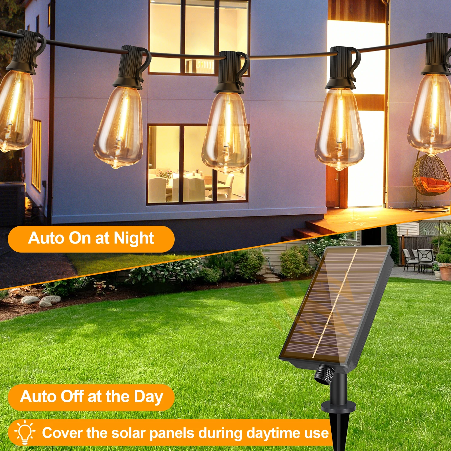 Solar Globe LED String Lights G40 Patio Light USB Recharger 8 Light Modes Remote Control Garden Solar Weatherproof Hanging Light
