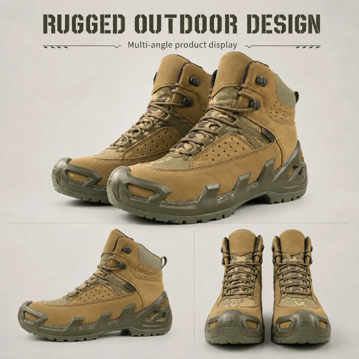 Waterproof Outdoor Boots Men Tactical Hiking Shoes Breathable Work Boots Rugged Sole Anti Slip Camping Trekking Footwear