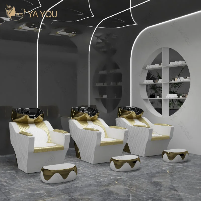 2023 New Ceramic Craft Gold Shampoo Bed Can Be Customized Size Shampoo Chair for Salon Barber Shop