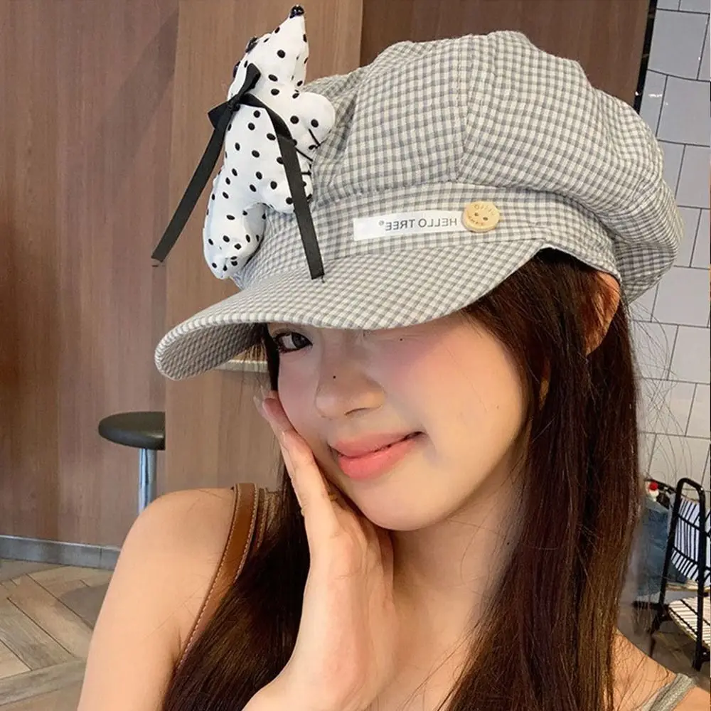 عارضة لطيف جرو سحابة القبعات الكورية منقوشة مثمنة قبعات الحلو Y2k الرسام قبعة الإناث