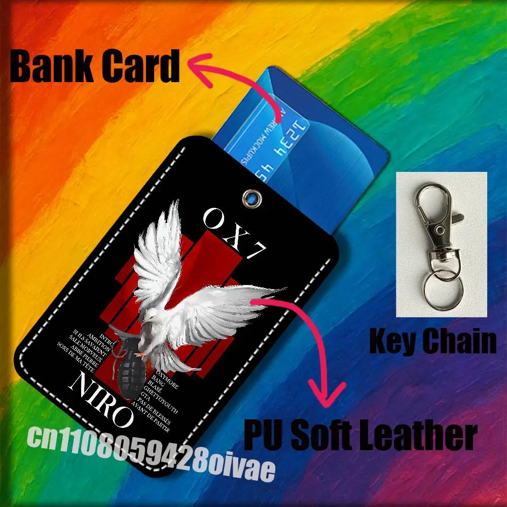 N-Niro M8RE OX7 HAYATI Taulier Voor ID Clips Credit Bank Campus Kaarthouder Cover Decoratie PU Lederen Sleutelhanger