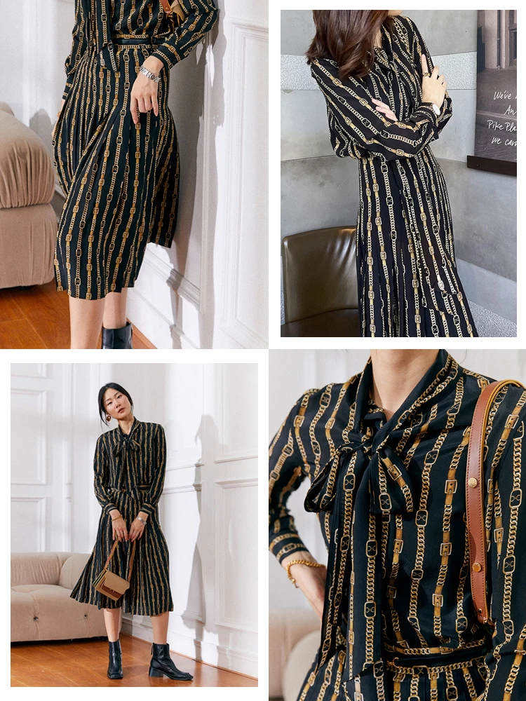 

Silk Gauze Skirt with Sa French C-Link Design irt Sle f-length Women's Faion Spring Autumn Seasonal Clothing