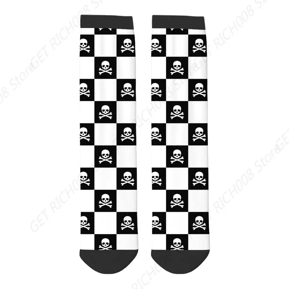 Chaussettes gothiques drôles à carreaux pour Halloween, conception de documents d'abonnés, nouveautés décontractées, crâne, modules Crosseo, Seton, fantôme, ate, 7,5