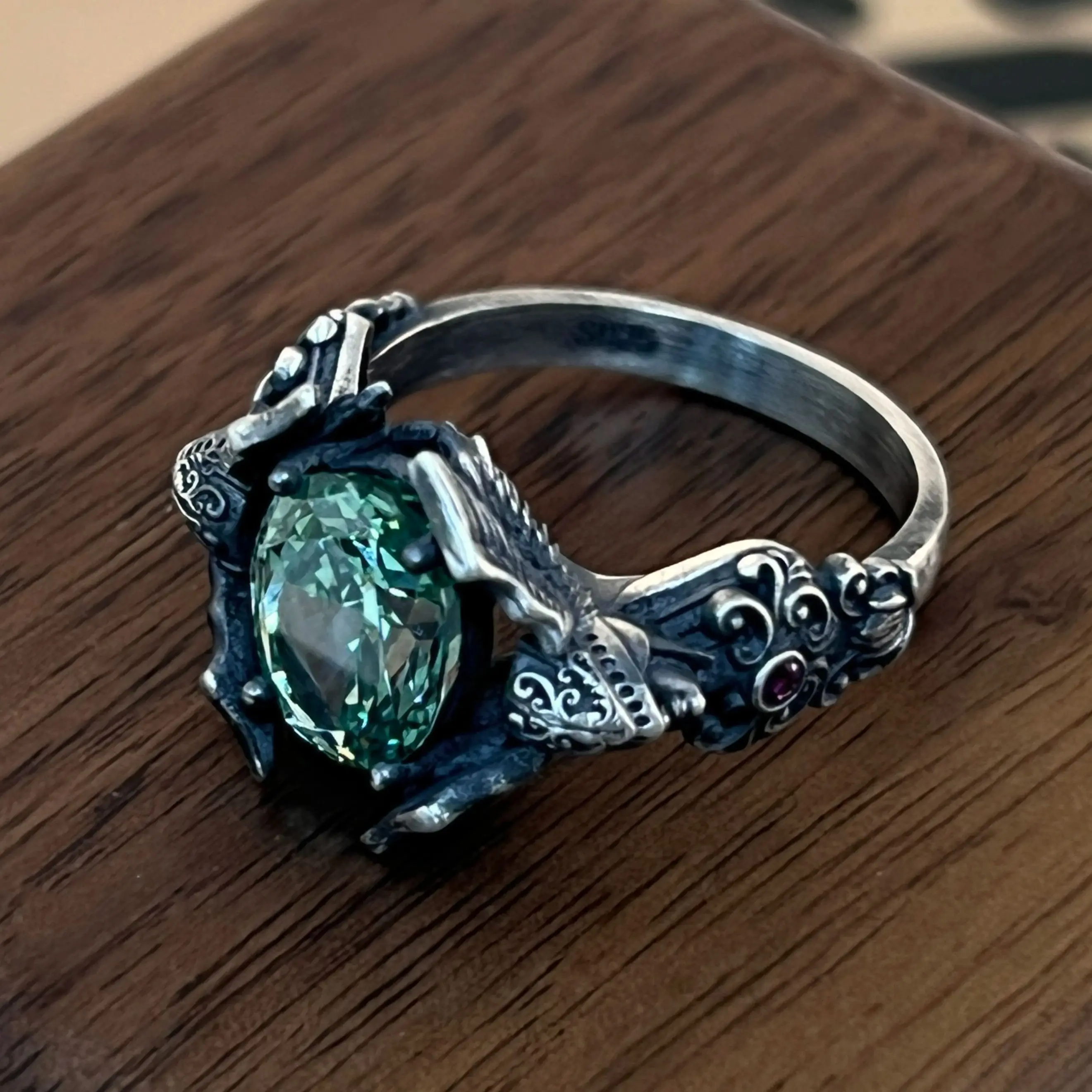 

Sterling silver 925 original design hand-made Gothic dark soldiers set with diamonds ring