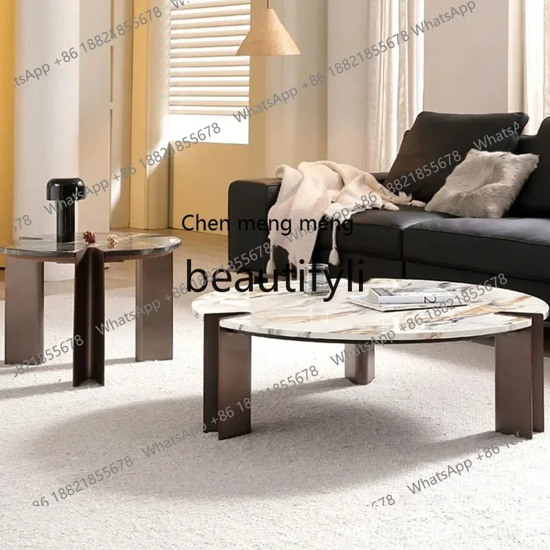

Italian minimalist round marble coffee table combination modern minimalist art sofa side table
