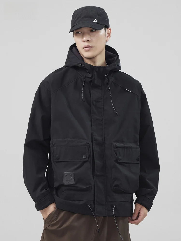 Jaqueta Masculina para Escalada ao Ar Livre, à Prova de Vento e Água, Estilo Jovem, Fibra de Poliéster, Com Capuz e Fecho de Zíper